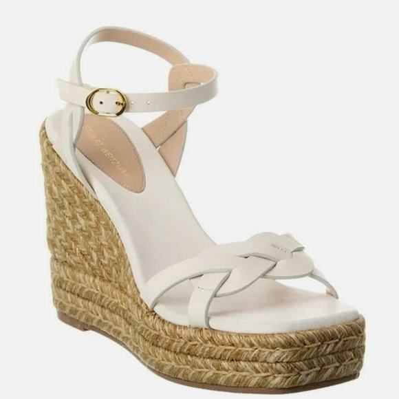 NWOB Stuart Weitzman Braida Max Espadrille Wedge Sandal in White Leather SZ 8 - Picture 1 of 7